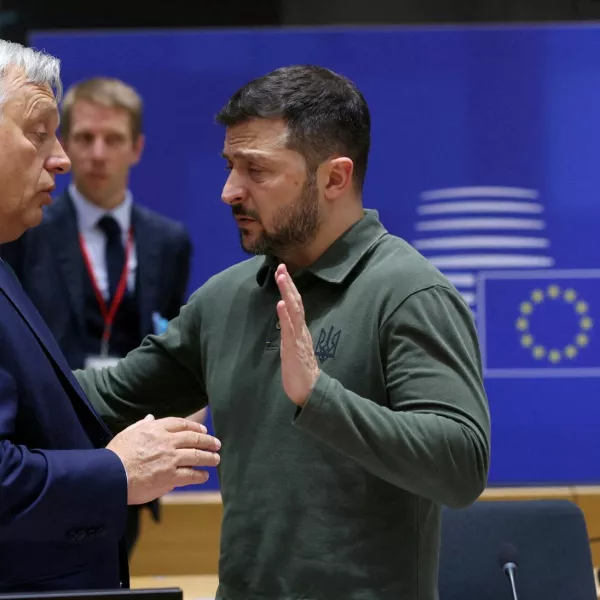 FILE PHOTO: Hungarian Prime Minister Viktor Orban and Ukraine's President Volodymyr Zelenskiy attend a European Union leaders' summit in Brussels, Belgium June 27, 2024. OLIVIER HOSLET/Pool via REUTERS/File Photo