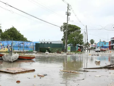 Debris fills a street in the Hastings neighborhood after Hurricane Beryl passed in Bridgetown, Barbados July 1, 2024. REUTERS/Nigel R Browne