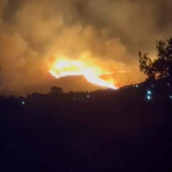 A view of fire around the island of Kos, Greece, July 1, 2024, in this screen grab obtained from a social media video. ALAN BOYLE/via REUTERS THIS IMAGE HAS BEEN SUPPLIED BY A THIRD PARTY. MANDATORY CREDIT. NO RESALES. NO ARCHIVES.