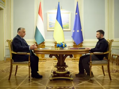 Ukraine's President Volodymyr Zelenskiy meets with Hungary's Prime Minister Viktor Orban, amid Russia's attack on Ukraine, in Kyiv, Ukraine July 2, 2024. Ukrainian Presidential Press Service/Handout via REUTERS ATTENTION EDITORS - THIS IMAGE HAS BEEN SUPPLIED BY A THIRD PARTY.