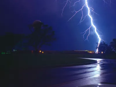 view of a bolt of lightning hitting the ground