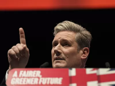 FILE - Keir Starmer, the leader of Britain's Labour Party makes his speech at the party's annual conference in Liverpool, England, Tuesday, Sept. 27, 2022. (AP Photo/Jon Super, File)