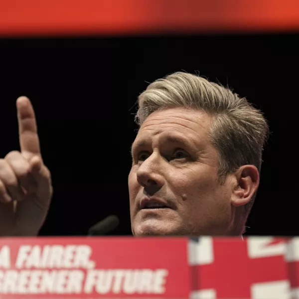 FILE - Keir Starmer, the leader of Britain's Labour Party makes his speech at the party's annual conference in Liverpool, England, Tuesday, Sept. 27, 2022. (AP Photo/Jon Super, File)