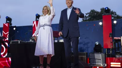 President Joe Biden and first lady Jill Biden arrive for a Fourth of July celebration for military and veteran families on the South Lawn of the White House, Thursday, July 4, 2024, in Washington. (AP Photo/Evan Vucci)