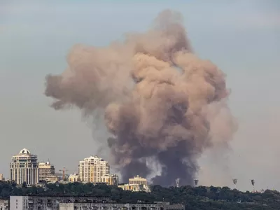 Smoke rises in the sky over the city after a Russian missile strike, amid Russia's attack on Ukraine, in Kyiv, Ukraine July 8, 2024. REUTERS/Vladyslav Sodel