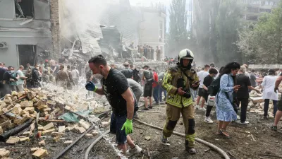 Rescuers work at Ohmatdyt Children's Hospital that was damaged during Russian missile strikes, amid Russia's attack on Ukraine, in Kyiv, Ukraine July 8, 2024. REUTERS/Gleb Garanich