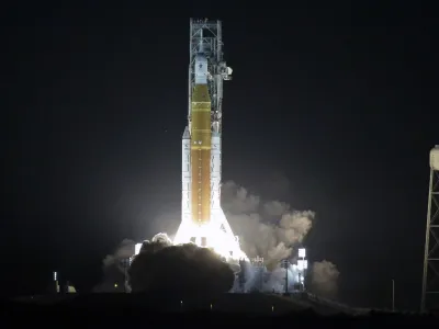 NASA's new moon rocket lifts off from Launch Pad 39B at the Kennedy Space Center in Cape Canaveral, Fla., Wednesday, Nov. 16, 2022. This launch is the first flight test of the Artemis program. (AP Photo/John Raoux)