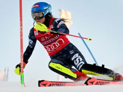 Alpine Skiing - FIS Ski World Cup - Slalom - Levi, Finland - November 20, 2022 Mikaela Shiffrin of the U.S. in action during the the women's slalom competition Jussi Nukari/Lehtikuva via REUTERS ATTENTION EDITORS - THIS IMAGE WAS PROVIDED BY A THIRD PARTY. NO THIRD PARTY SALES. NOT FOR USE BY REUTERS THIRD PARTY DISTRIBUTORS. FINLAND OUT. NO COMMERCIAL OR EDITORIAL SALES IN FINLAND.