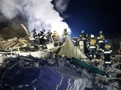 Rescuers work at the site of a maternity ward of a hospital destroyed by a Russian missile attack, as their attack on Ukraine continues, in Vilniansk, Zaporizhzhia region, Ukraine November 23, 2022 in this still image from video. State Emergency Service of Ukraine/Handout via REUTERS  ATTENTION EDITORS - THIS IMAGE HAS BEEN SUPPLIED BY A THIRD PARTY. MANDATORY CREDIT.