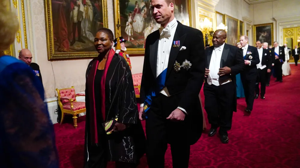 22 November 2022, United Kingdom, London: William (C), Prince of Wales, with guests during the State Banquet at Buckingham Palace, for the State Visit to the UK by President Cyril Ramaphosa of South Africa. Photo: Victoria Jones/PA Wire/dpa