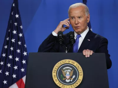 U.S. President Joe Biden attends a press conference during NATO's 75th anniversary summit, in Washington, U.S., July 11, 2024. REUTERS/Leah Millis