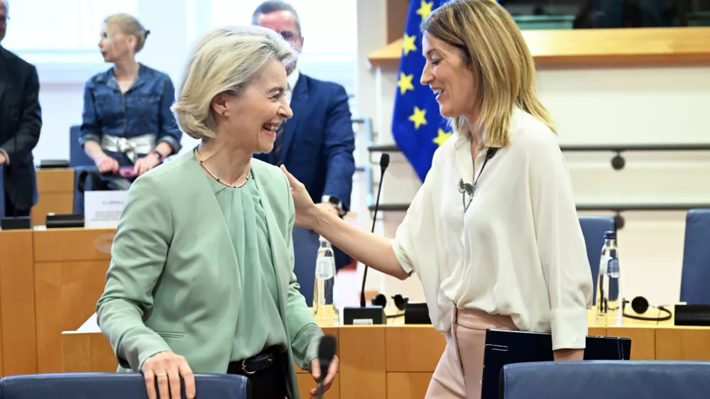 BRUSSELS, BELGIUM - JULY 02: EU Commission President Ursula von der Leyen and President of the European Parliament Roberta Metsola, meet with the Group Presidents of the European Parliament in Brussels, Belgium on July 02, 2024. Dursun Aydemir / AnadoluNo Use USA No use UK No use Canada No use France No use Japan No use Italy No use Australia No use Spain No use Belgium No use Korea No use South Africa No use Hong Kong No use New Zealand No use Turkey