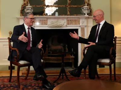 Britain's Prime Minister Keir Starmer meets Scottish First Minister and SNP leader John Swinney during a visit to Edinburgh, Scotland, Britain, July 7, 2024. SCOTT HEPPELL/Pool via REUTERS