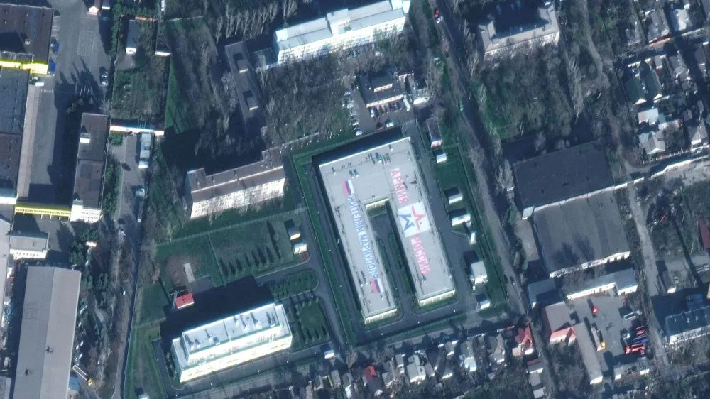 A satellite image shows a new Russian military facility in Mariupol, Ukraine, November 30, 2022. Maxar Technologies/Handout via REUTERS THIS IMAGE HAS BEEN SUPPLIED BY A THIRD PARTY. NO RESALES. NO ARCHIVES. MANDATORY CREDIT. MUST NOT OBSCURE LOGO