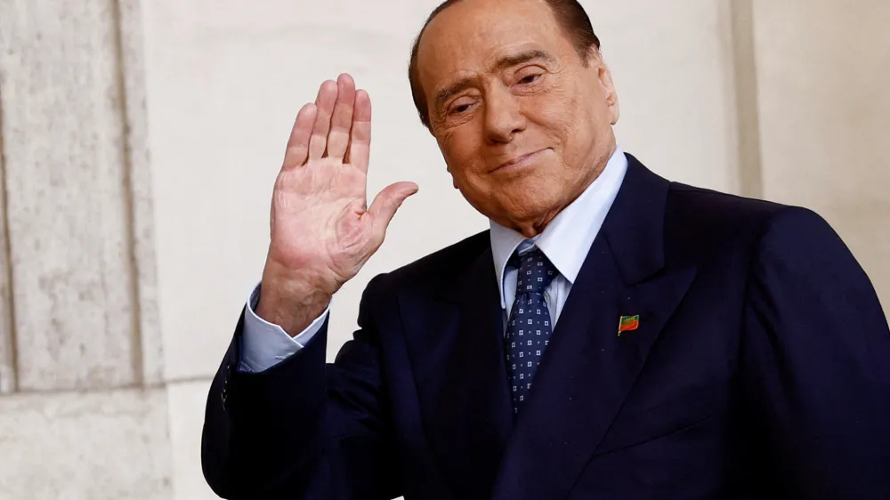 FILE PHOTO: Forza Italia leader and former Prime Minister Silvio Berlusconi arrives for a meeting with Italian President Sergio Mattarella at the Quirinale Palace in Rome, Italy October 21, 2022. REUTERS/Guglielmo Mangiapane/File Photo