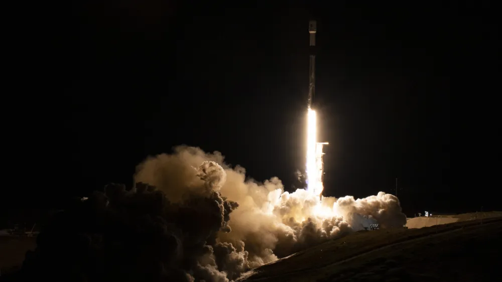 A SpaceX rocket carrying the Surface Water and Ocean Topography satellite lifts off from Vandenberg Space Force Base in California, Friday, Dec. 16, 2022. (Keegan Barber/NASA via AP)