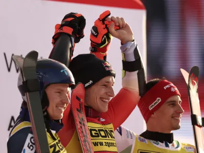 Žana Kranjca (desno) sta na drugem veleslalomu v tej sezoni v Alti Badii prehitela le Norvežan Henrik Kristoffersen in Švicar Marco Odermatt. 