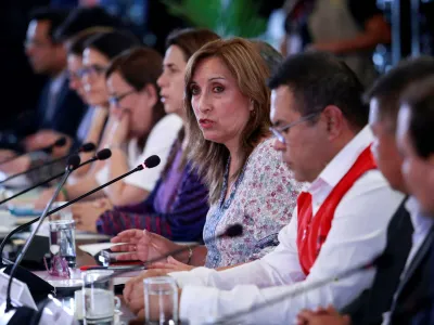 Peru's President Dina Boluarte speaks during a meeting with mayors and governors at the Government Palace, in Lima, Peru December 17, 2022. Peru Presidency/Handout via REUTERS ATTENTION EDITORS - THIS IMAGE WAS PROVIDED BY A THIRD PARTY. NO RESALES. NO ARCHIVES