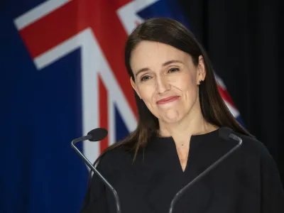 New Zealand Prime Minister Jacinda Ardern during the post-Cabinet press conference at Parliament, in Wellington, New Zealand, Monday, Sept. 12, 2022. New Zealand removed most of its remaining COVID-19 restrictions, as the government signaled a return to normalcy for the first time since the pandemic began. (Mark Mitchell/New Zealand Herald via AP)