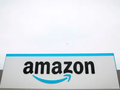 FILE PHOTO: FILE PHOTO: The Amazon logo is displayed on a sign outside the company's LDJ5 sortation center in the Staten Island borough of New York City, U.S. April 25, 2022. REUTERS/Brendan McDermid./File Photo/File Photo