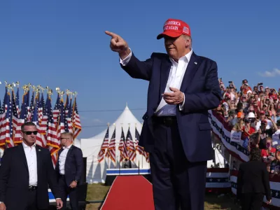 Republican presidential candidate former President Donald Trump arrives for a campaign rally, Saturday, July 13, 2024, in Butler, Pa. (AP Photo/Evan Vucci)