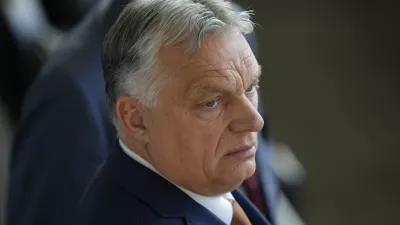 Viktor Orban, Prime Minister of Hungary, attends the final match between England and Spain at the Euro 2024 soccer tournament in Berlin, Germany, Sunday, July 14, 2024. (AP Photo/Thanassis Stavrakis)