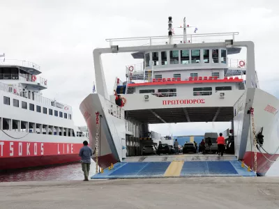 BEK471 Car Ferry loading at Eretria Harbour Evia on route to Rafina Greece