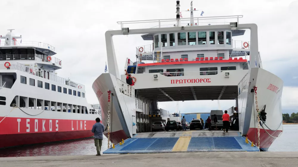 BEK471 Car Ferry loading at Eretria Harbour Evia on route to Rafina Greece