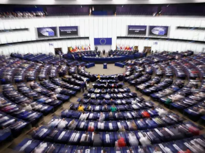 European Parliament members work in the Hemicycle during the first plenary session of the newly elected parliament in Strasbourg, France, July 16, 2024. Picture taken with a zoom burst. REUTERS/Johanna Geron