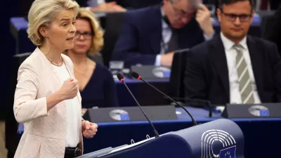 18 July 2024, France, Strasbourg: European Commission President Ursula von der Leyen speaks during a plenary session of the European Parliament. The EU Parliament votes on a second term of office for EU Commission President von der Leyen. Photo: Philipp von Ditfurth/dpa