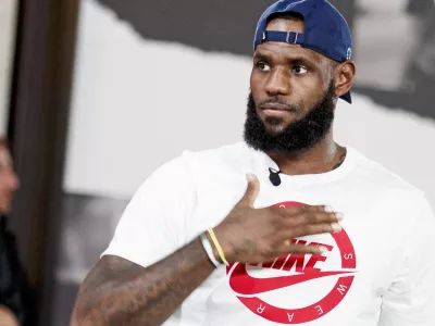 FILED - 02 September 2018, Berlin: Los Angeles Lakers' LeBron James speaks during a promotion tour under the name of "More than an athlete". Basketball superstar LeBron James has been named as one of the two United States flag bearers for Friday's opening ceremony of the Paris Olympics. Photo: Carsten Koall/dpa