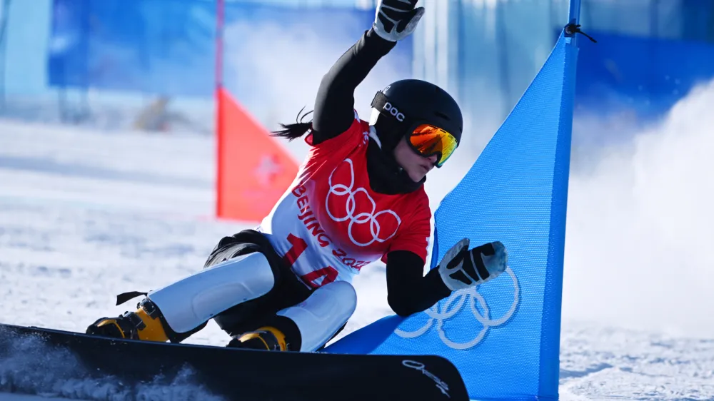 ﻿2022 Beijing Olympics - Snowboard - Women's Parallel Giant Slalom Quarterfinals - Genting Snow Park, Zhangjiakou, China - February 8, 2022. Gloria Kotnik of Slovenia in action. REUTERS/Dylan Martinez