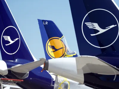 ﻿FILE PHOTO: Aircraft of the German carrier Lufthansa are parked on the tarmac, as the spread of the coronavirus disease (COVID-19) continues, at the airport in Frankfurt, Germany March 24, 2020. REUTERS/Ralph Orlowski/File Photo