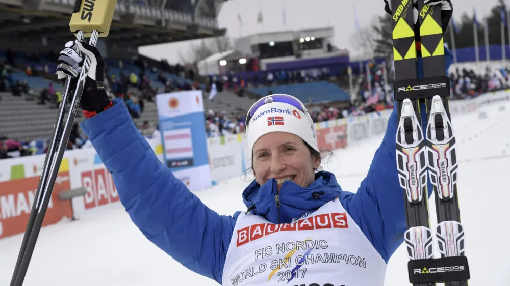 ﻿Winner Marit Bjoergen of Norway reacts after ladies individual 10 km classic of the FIS Nordic Ski World Championships in Lahti, Finland, February 28, 2017. Lehtikuva/Markku Ulander/via REUTERS ATTENTION EDITORS - THIS IMAGE WAS PROVIDED BY A THIRD PARTY. FOR EDITORIAL USE ONLY. NO THIRD PARTY SALES. NOT FOR USE BY REUTERS THIRD PARTY DISTRIBUTORS. FINLAND OUT. NO COMMERCIAL OR EDITORIAL SALES IN FINLAND.