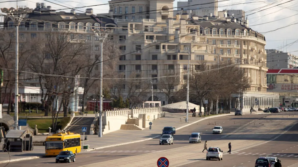 A general view shows the city on the Defender of the Fatherland Day in Tiraspol, Moldova's breakaway region of Transdniestria, February 23, 2023. REUTERS/Vladislav Bachev