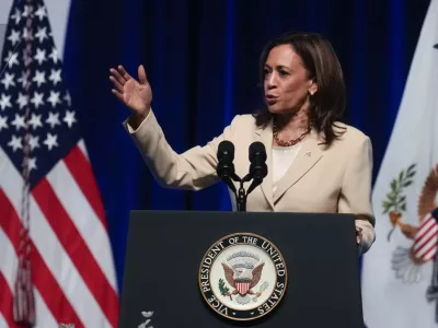 Vice President Kamala Harris speaks during the Zeta Phi Beta Sorority, Inc.'s Grand Boulé, Wednesday, July 24, 2024, in Indianapolis. (AP Photo/Darron Cummings)