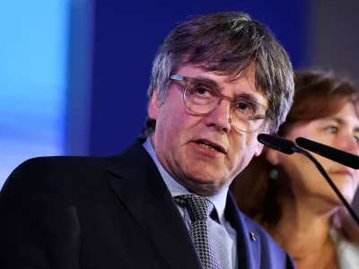 FILE PHOTO: Exiled Catalan separatist leader Carles Puigdemont speaks on the day of Catalonia's regional elections, in the French town of Argeles-sur-Mer, France, May 12, 2024. REUTERS/Bruna Casas/File Photo