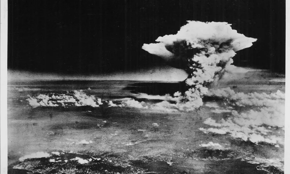 ﻿An atomic cloud billows above Hiroshima city following the explosion of the first atomic bomb to be used in warfare in Hiroshima, in this handout photo taken by the U.S. Army on August 6, 1945, and distributed by the Hiroshima Peace Memorial Museum. The words written on the photo are from the source. Mandatory credit REUTERS/U.S. Army/Hiroshima Peace Memorial Museum/Handout via Reuters TPX IMAGES OF THE DAYATTENTION EDITORS - THIS PICTURE WAS PROVIDED BY A THIRD PARTY. REUTERS IS UNABLE TO INDEPENDENTLY VERIFY THE AUTHENTICITY, CONTENT, LOCATION OR DATE OF THIS IMAGE. NO SALES. NO ARCHIVES. FOR EDITORIAL USE ONLY. NOT FOR SALE FOR MARKETING OR ADVERTISING CAMPAIGNS. MANDATORY CREDIT. THIS PICTURE IS DISTRIBUTED EXACTLY AS RECEIVED BY REUTERS, AS A SERVICE TO CLIENTS.