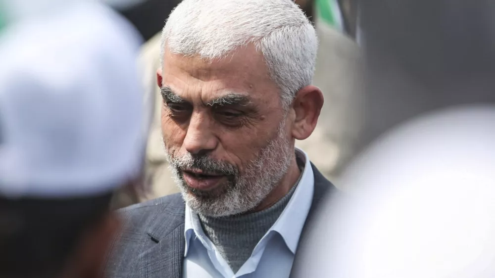 FILED - 30 March 2022, Palestinian Territories, Gaza: Leader of the Palestinian Islamic Movement Hamas in the Gaza Strip Yehya al-Sinwar attends a rally marking the 46th anniversary of the Land Day. Photo: Mohammed Talatene/dpa