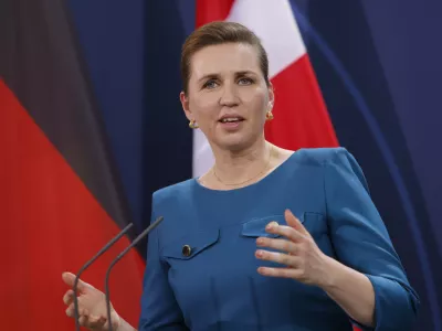 FILED - 09 February 2022, Berlin: Danish Prime Minister Mette Frederiksen speaks at a press conference with Chancellor Scholz after their meeting. Photo: Michele Tantussi/Getty Images Europe/Pool/dpa