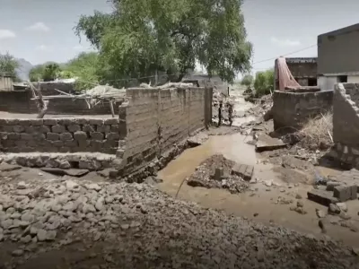 This image made from a video provided by the Ansar Allah Media Office, shows the southern city of Hodeidah, Yemen, where 30 people have been killed and hundreds displaced by flooding, on Wednesday, Aug. 7, 2024. (Ansar Allah Media Office via AP)