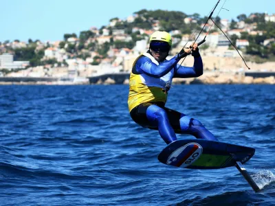 Paris 2024 Olympics - Sailing - Men's Kite Final - Marseille Marina, Marseille, France - August 09, 2024. Toni Vodisek of Slovenia before the race. REUTERS/Andrew Boyers