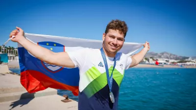 Francija, Marseille.Poletne olimpijske igre 2024 v Parizu.Formula kajt, finale.Slovenski jadralec Toni Vodisek.