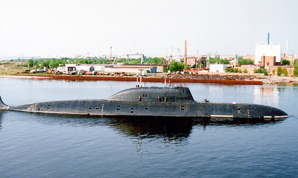 FILE-- Russia's new Gepard nuclear submarine is shown in the harbor of the Severodvinsk military shipyard in Severodvinsk, 960 km (600 miles) north of Moscow, in this Oct. 1, 2001 file photo. President Vladimir Putin visited on Tuesday the northern shipyard to inaugurate the Gepar. The trip was intended to boost the Navy's morale sapped by the sinking of the Kursk nuclear submarine and a recent firing of a dozen of senior admirals. (AP Photo/ITAR-TASS) ***COMMERCIAL INTERNET OUT***JAPAN OUT***