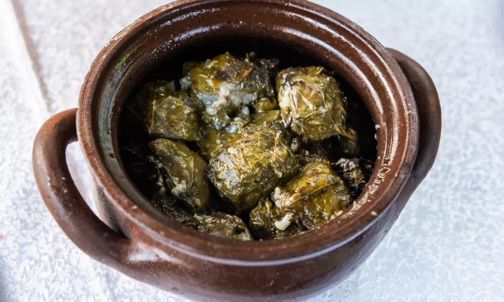 Azerbaijani dolma with vine leaves stuffed with meat in Sheki, Azerbaijan. / Foto: Alizadastudios