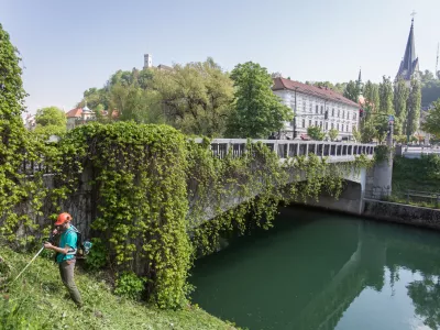 ﻿- 20.04.2016 - Simbolična fotografija - Šentjakobski most - košenje trave ob Ljubljanici - delo - čiščenje - košnja -   ..//FOTO: Maja Marko  