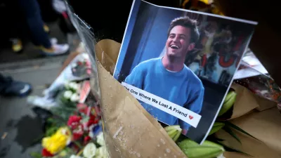 FILE PHOTO: A makeshift memorial for actor Matthew Perry, the wise-cracking co-star of the 1990s hit television sitcom "Friends," who was found dead at his Los Angeles home October 28, is pictured on Bedford Street in Manhattan in New York City, U.S., October 30, 2023. REUTERS/Mike Segar/File Photo