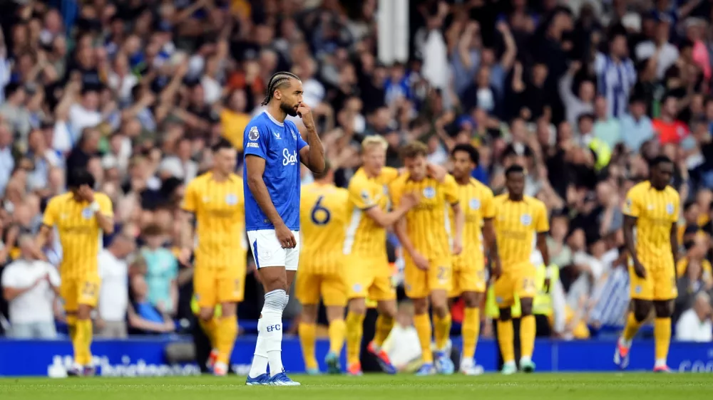 17 August 2024, United Kingdom, Liverpool: Everton's Dominic Calvert-Lewin reacts during the English Premier League soccer match between Everton and Brighton & Hove Albion at Goodison Park. Photo: Nick Potts/PA Wire/dpa