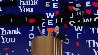 President Joe Biden and first lady Jill Biden stand on stage during the first day of Democratic National Convention, Monday, Aug. 19, 2024, in Chicago. (AP Photo/Jacquelyn Martin)