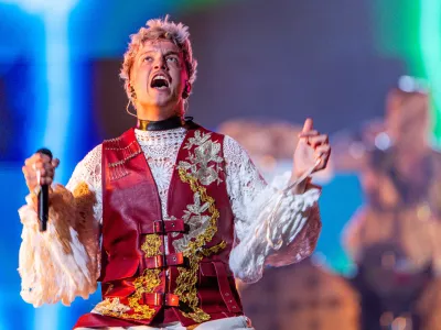 10 May 2024, Sweden, Malmo: Baby Lasagna from Croatia performs the song "Rim Tim Tagi Dim" during the first rehearsal for the final of the Eurovision Song Contest (ESC) 2024, in the Malmo Arena. The motto of the world's biggest singing competition is "United By Music". Photo: Jens Büttner/dpa